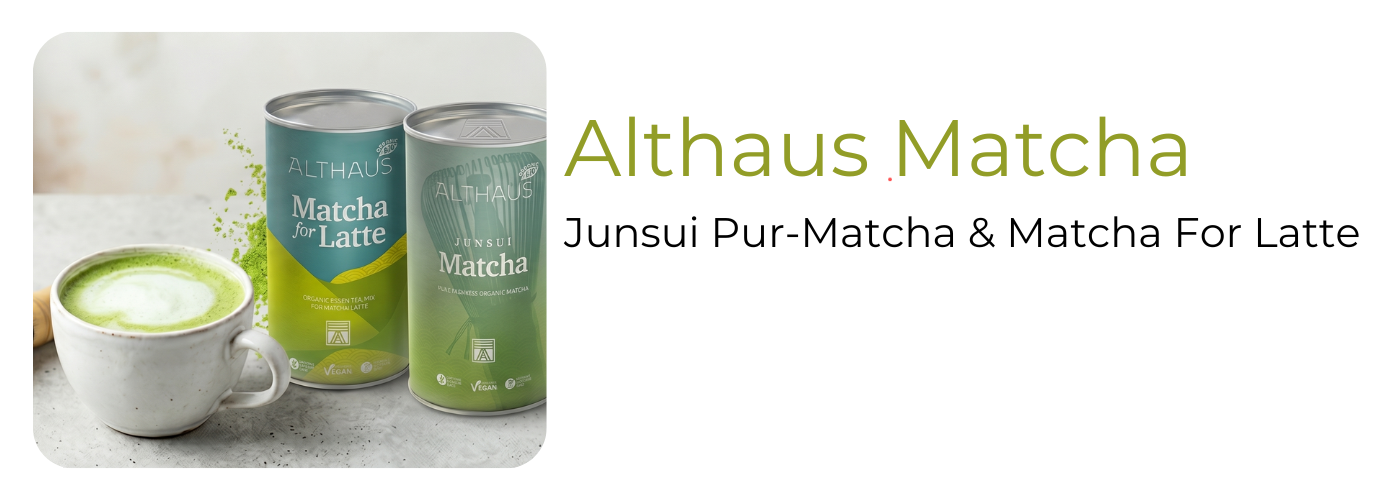 Althaus Matcha bei EspressoMarket: Junsui Bio-Matcha pur und Matcha For Latte – leuchtend grünes Matcha-Pulver aus japanischem Bio-Anbau