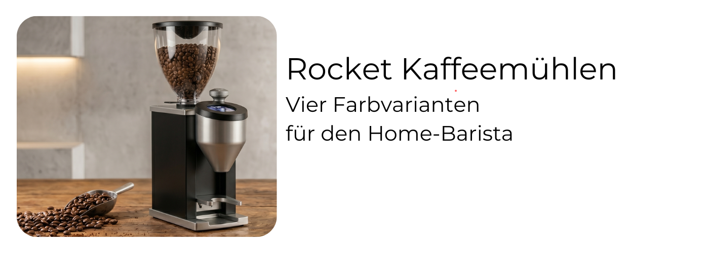 Rocket Faustino 3.1 Kaffeemühle bei EspressoMarket – in vier Farbvarianten: Chrom, Chrom/Kupfer, Chrom/Weiß und Schwarz, 50mm Scheibenmahlwerk