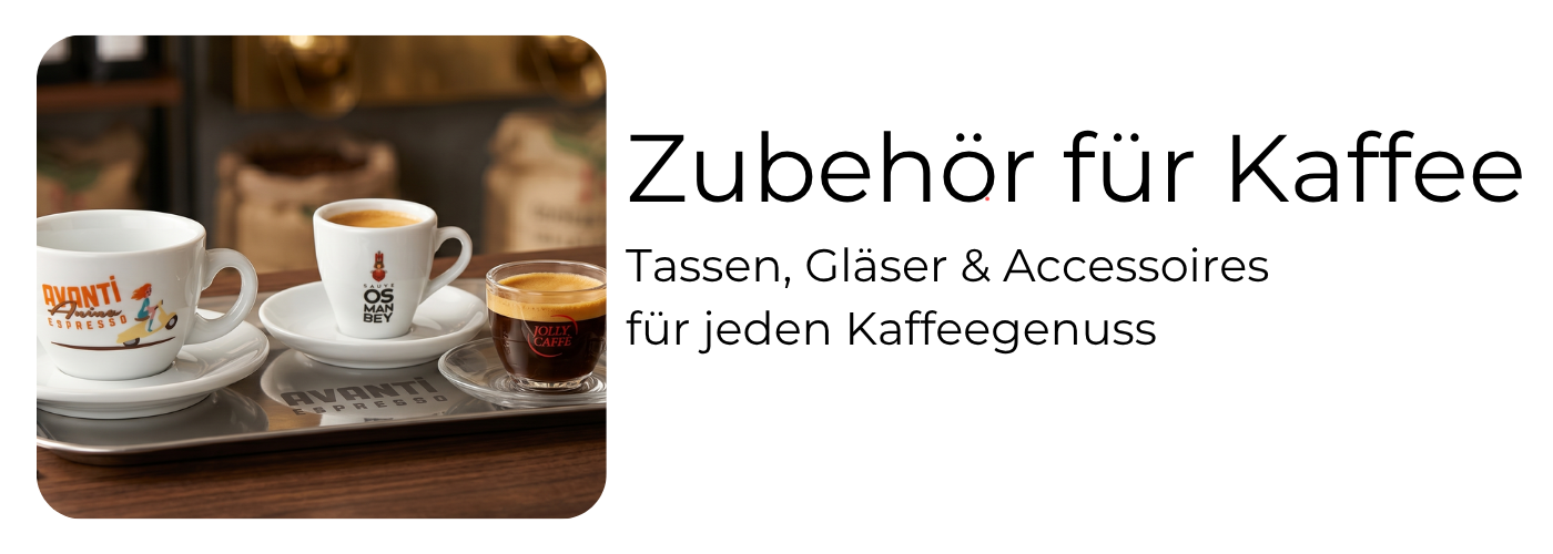 Hochwertige Espressotassen und Kaffeegläser als Kaffee-Zubehör auf dunkler Holzoberfläche