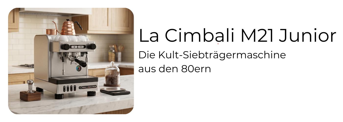 La Cimbali M21 Junior Siebträger-Espressomaschine mit frisch gezogenem Espresso – Kult-Maschine seit den 80ern bei EspressoMarket