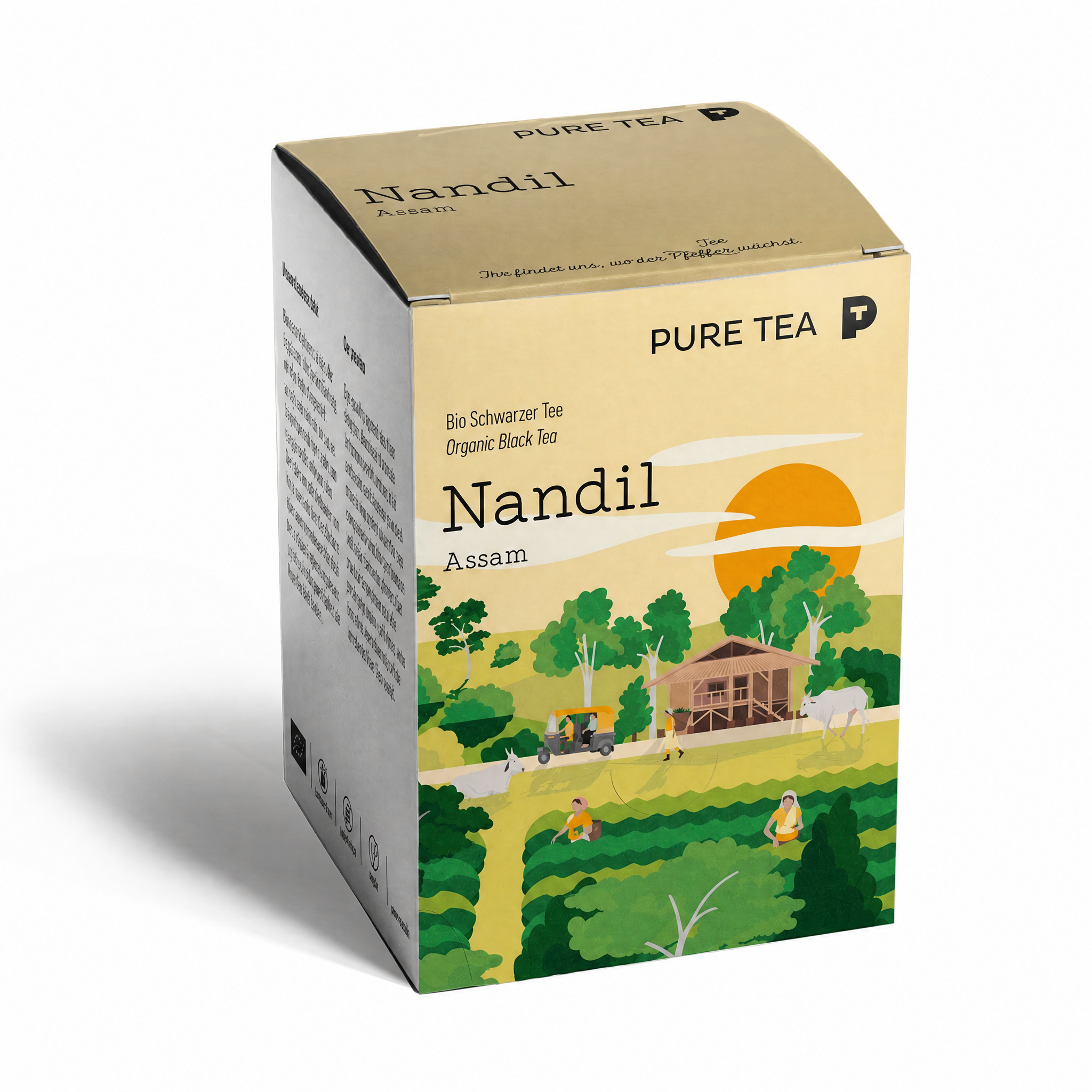 Pure Tea Nandil Bio Schwarzer Tee Assam, 15 Kissenbeutel à 3 g, Kräftiger, malzig-würziger Assam-Schwarztee in einzeln verpackten Kissen-Teebeuteln