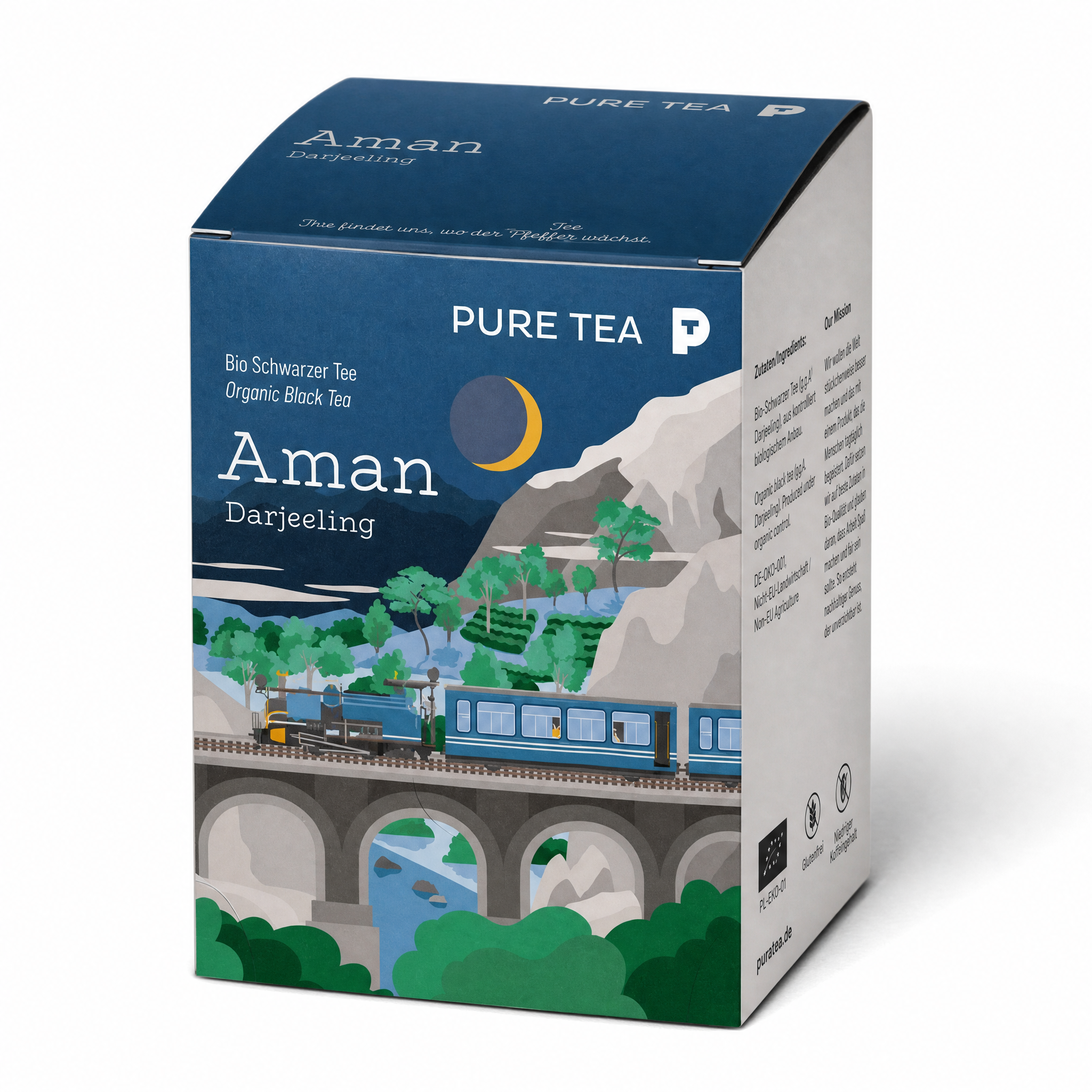 PURE TEA Aman Darjeeling Tee, Bio-Schwarztee mit g.g.A., handgepflückt im Himalaya, handgenähte Kissenbeutel, einzeln verpackt und aromaversiegelt, Dispenserbox, kontrolliert biologischer Anbau gemäß EU-Öko-Standards (Kontrollstelle PL-EKO-01)