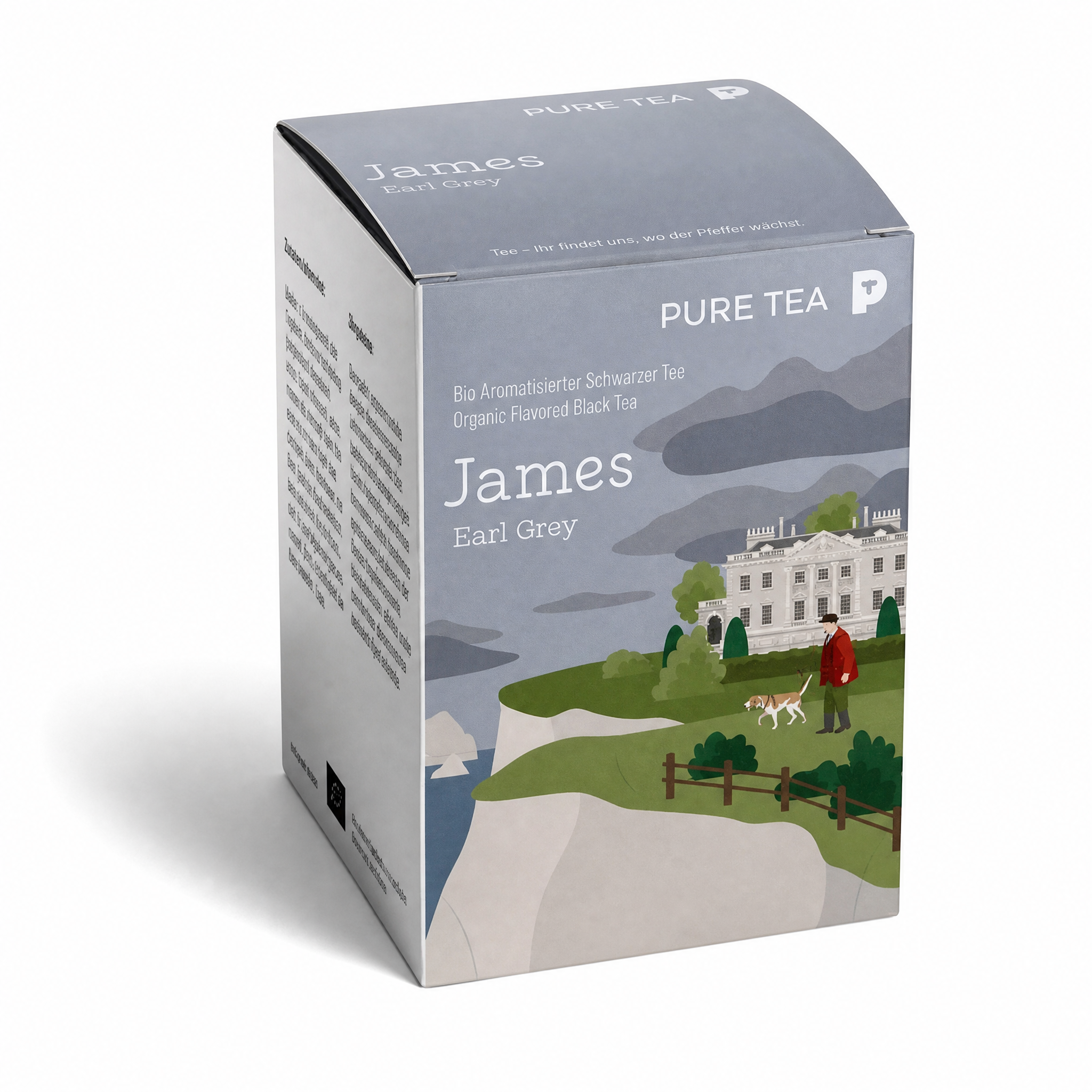 Pure Tea James Earl Grey Teebeutel, Bio-Schwarztee mit Bergamotte, aromatisierter schwarzer Tee im Kissenbeutel, einzeln verpackt in eleganter Dispenserbox, britischer Afternoon-Tea-Genuss