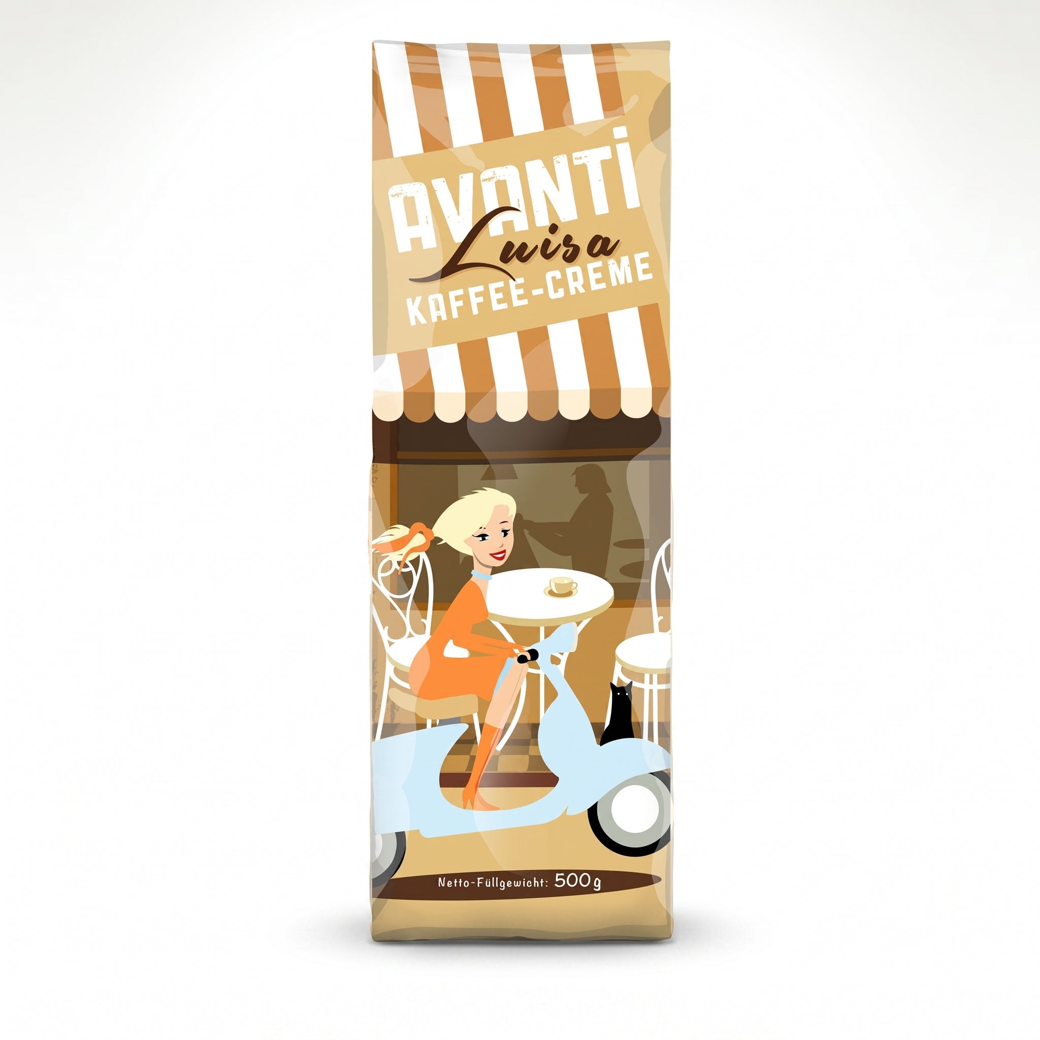 Avanti Kaffeebohnen Luisa Kaffee-Crème, 90% Arabica 10% Robusta, säurearm & mild, traditionelle Trommelröstung, ganze Bohnen Medium Roast, Schweizer Rösthandwerk, 500 g Beutel