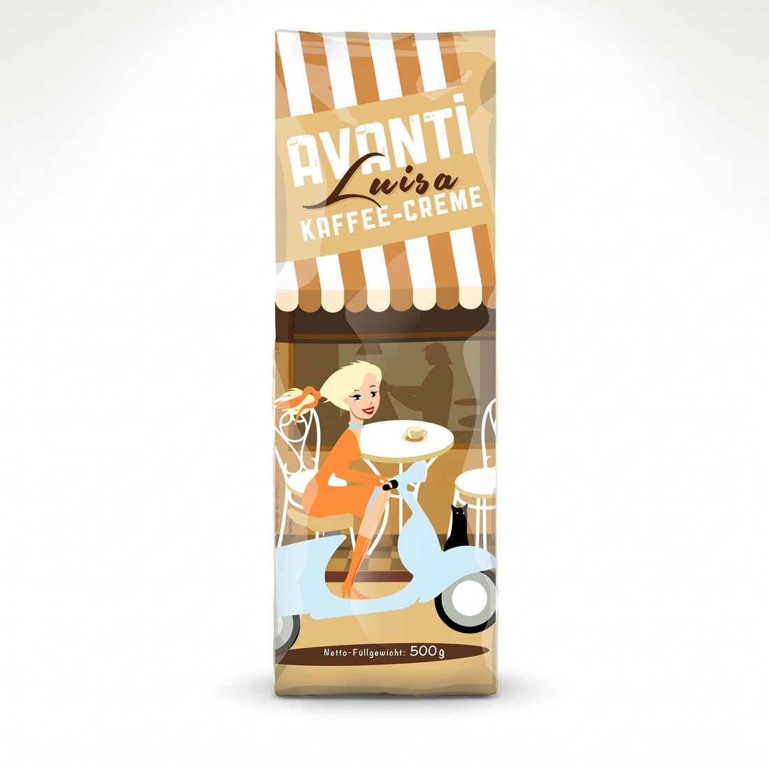 Avanti Kaffeebohnen Luisa Kaffee-Crème, 90% Arabica 10% Robusta, säurearm & mild, traditionelle Trommelröstung, ganze Bohnen Medium Roast, Schweizer Rösthandwerk, 500 g Beutel