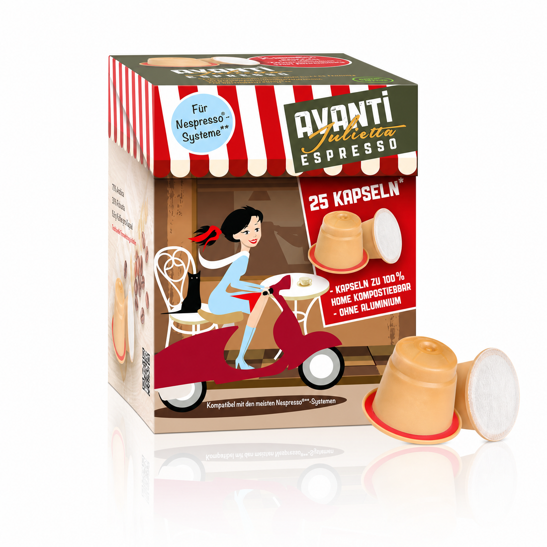 Avanti Julietta in Biocaps* Kapseln, 70% Arabica 30% Robusta, kräftige Crema und geringe Säure, kompostierbare Kapseln ohne Aluminium, kompatibel mit Nespresso Original, 25 Stück