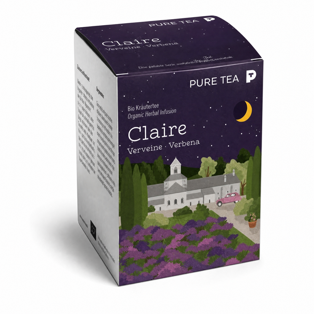 PURE TEA Zitronenverbene Tee Claire Verveine, Bio Kräutertee im handgenähten Kissen-Teebeutel, 15 x 1,5 g, zart zitroniger Geschmack, Dispenserbox 12 x 9 x 9 cm