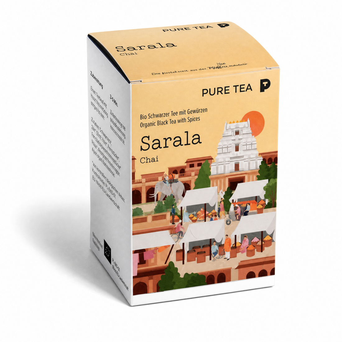 Pure Tea Chai Tee Sarala Chai, Bio-Schwarztee als Gewürztee mit Zimt, Fenchel, Ingwer, Nelken & Anis, Pyramiden-Teebeutel, einzeln verpackt in Dispenserbox, 12 x 9 x 9 cm
