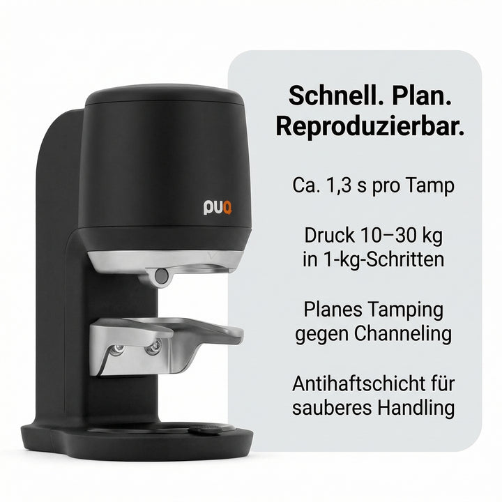 Puqpress Mini Automatischer Espresso Tamper, Schwarz, 58mm, Gen 6, Einstellbarer Druck 10-30 kg, auch für Heimgebrauch
