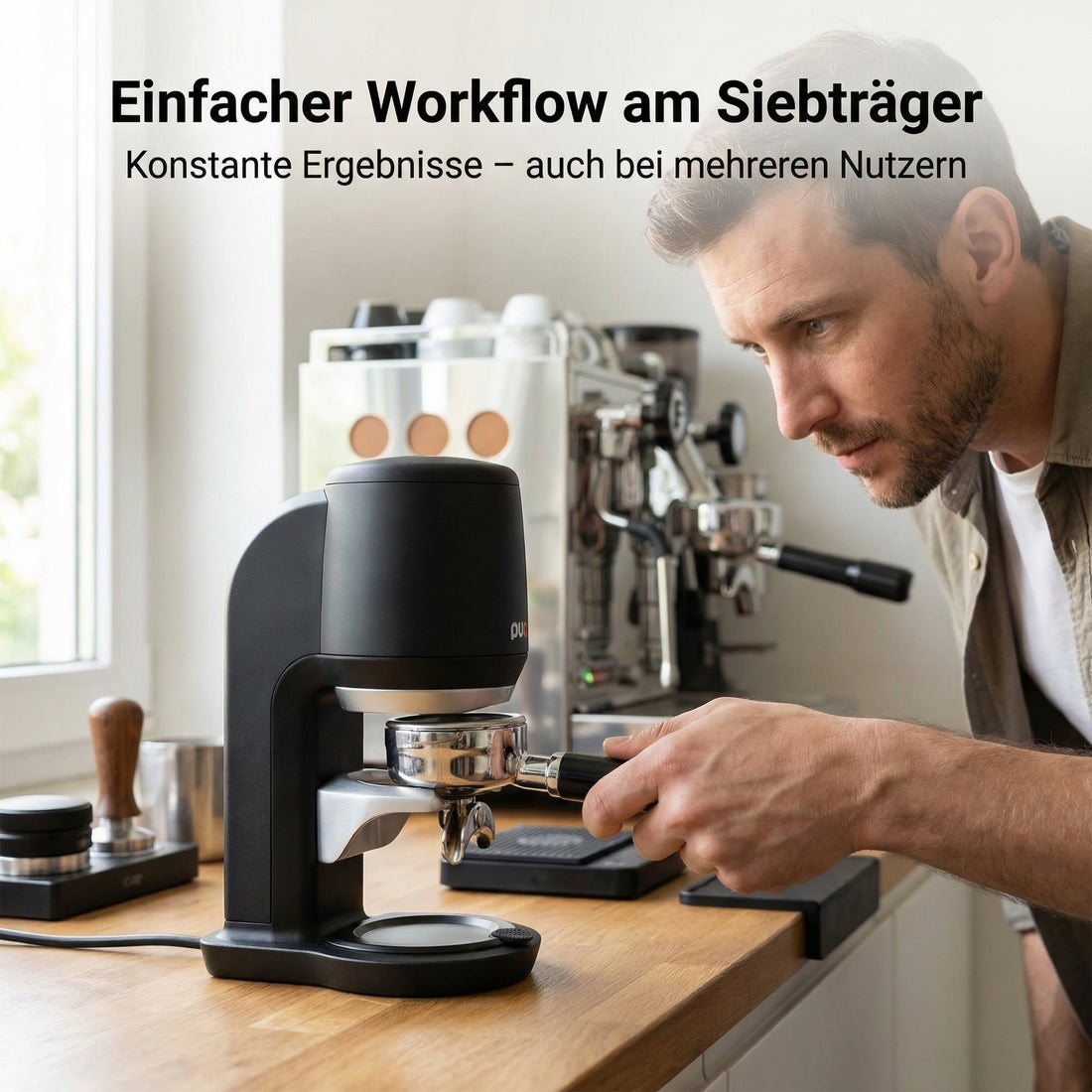 Puqpress Mini Automatischer Espresso Tamper, Schwarz, 58mm, Gen 6, Einstellbarer Druck 10-30 kg, auch für Heimgebrauch