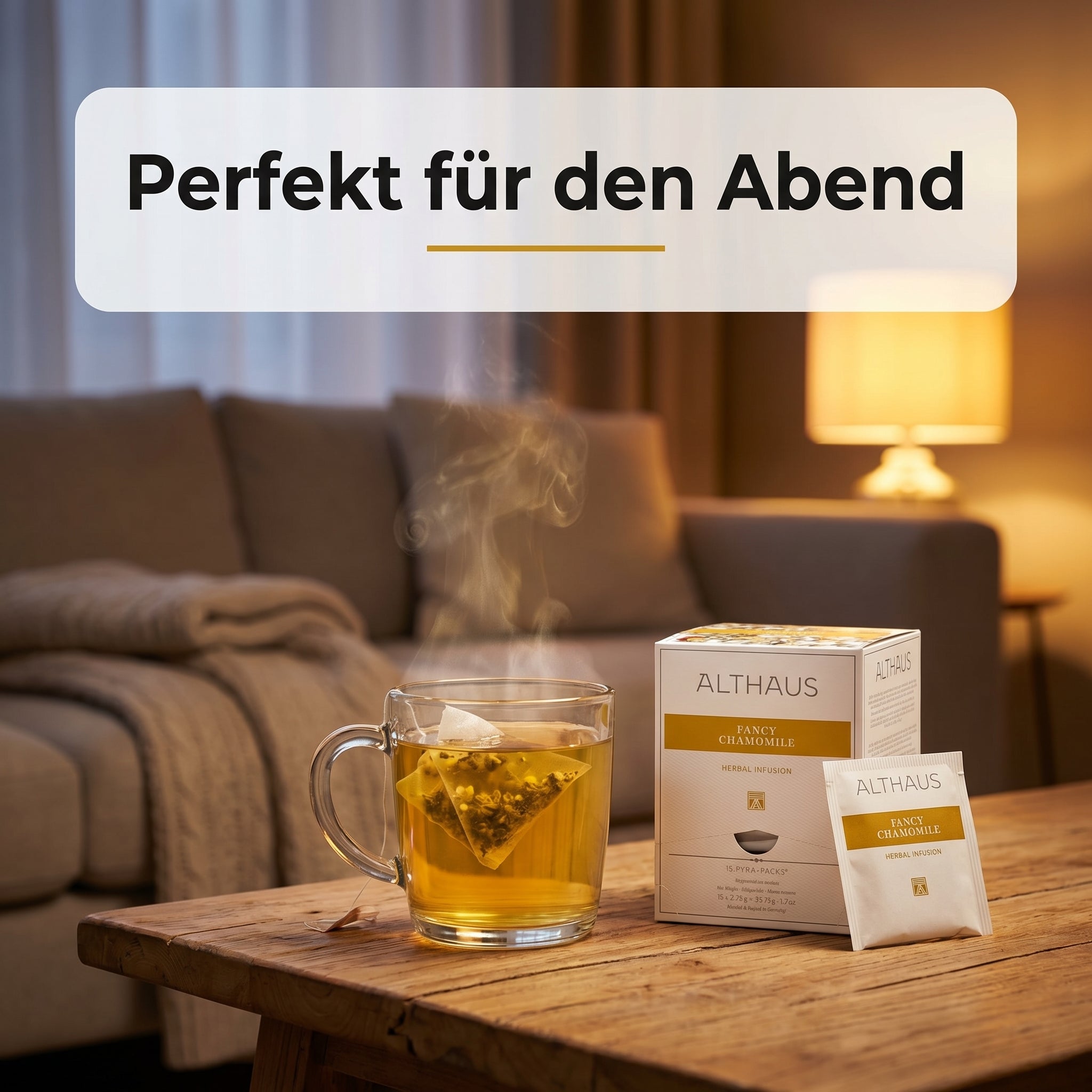 Althaus Kamillentee Fancy Chamomile, Kräutertee im Pyramidenbeutel mit Zitronenverbene, Hagebutte & Zimt, koffeinfrei, 100% abbaubare Beutel, in Deutschland gemischt & verpackt