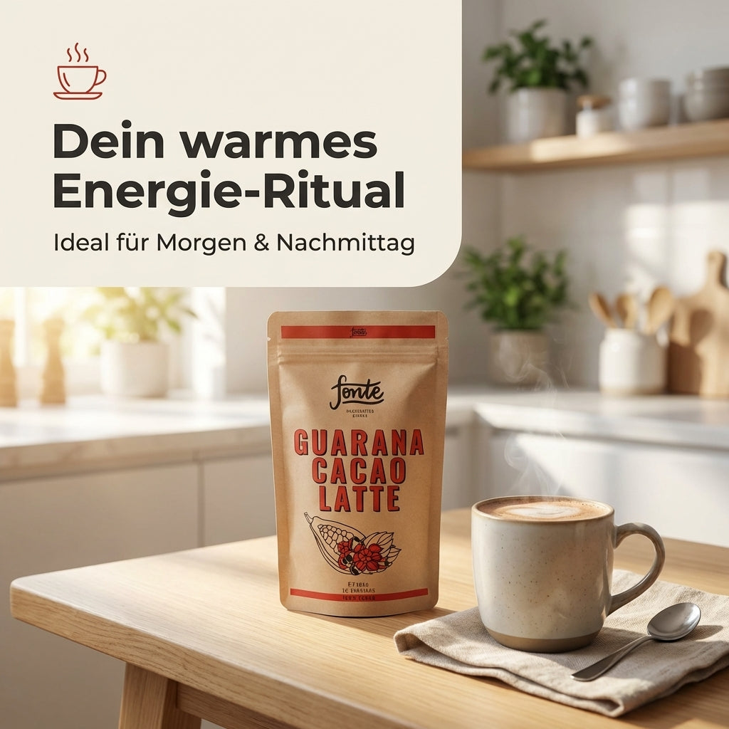 Fonte Guarana Cacao Latte, veganes Getränkepulver für schokoladigen Latte-Genuss, heiß & kalt anrührbar, 300 g = 15 Portionen, Guarana Kakao Latte, Kakao Latte Pulver, 100% vegan