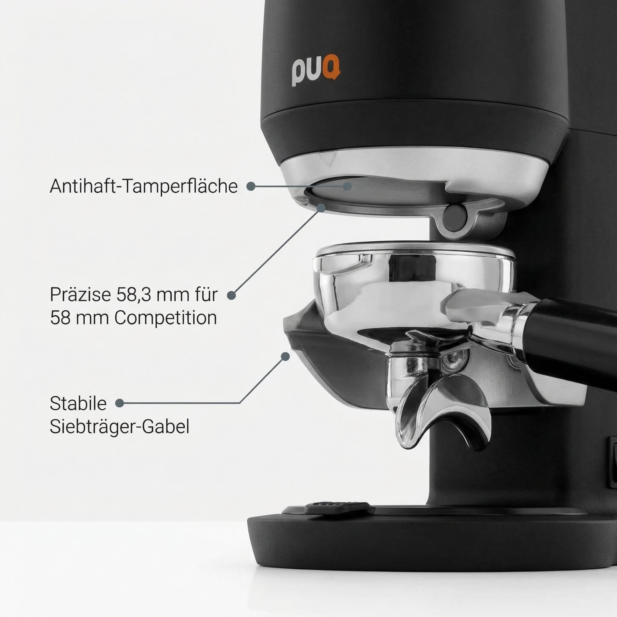 Puqpress Mini Automatischer Espresso Tamper, Schwarz, 58mm, Gen 6, Einstellbarer Druck 10-30 kg, auch für Heimgebrauch