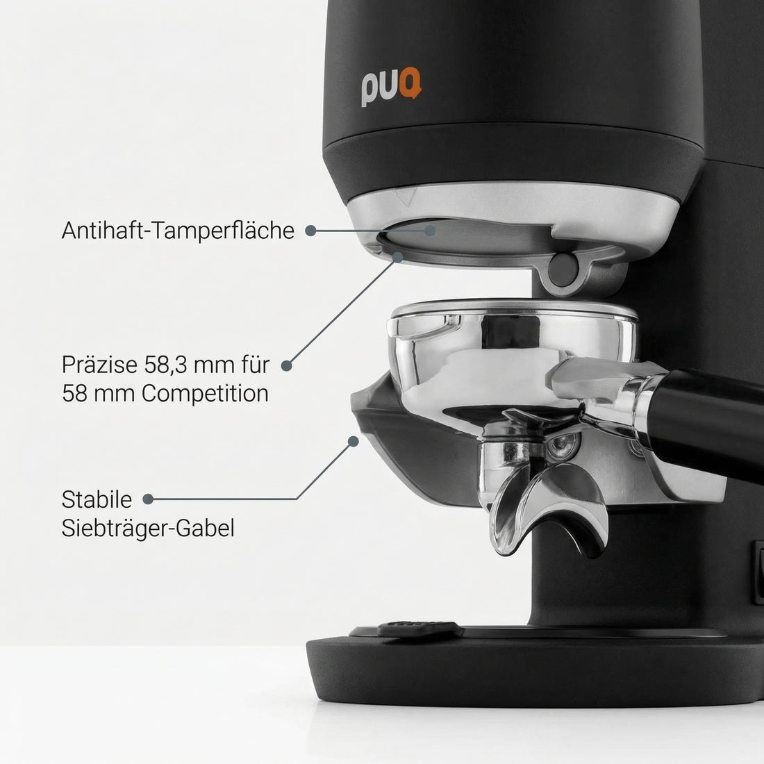 Puqpress Mini Automatischer Espresso Tamper, Schwarz, 58mm, Gen 6, Einstellbarer Druck 10-30 kg, auch für Heimgebrauch