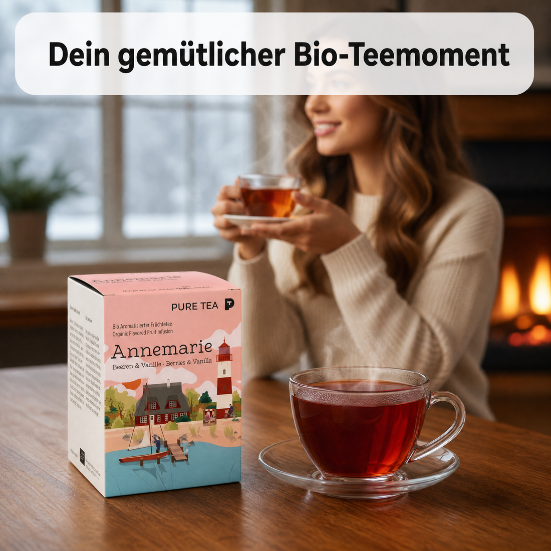 Pure Tea Früchtetee Bio Annemarie Beeren & Vanille, 15 Teebeutel à 3,5 g, aromatisierter Bio-Früchtetee, koffeinfrei & glutenfrei, EU‑Bio (PL‑EKO‑01), Dispenserbox
