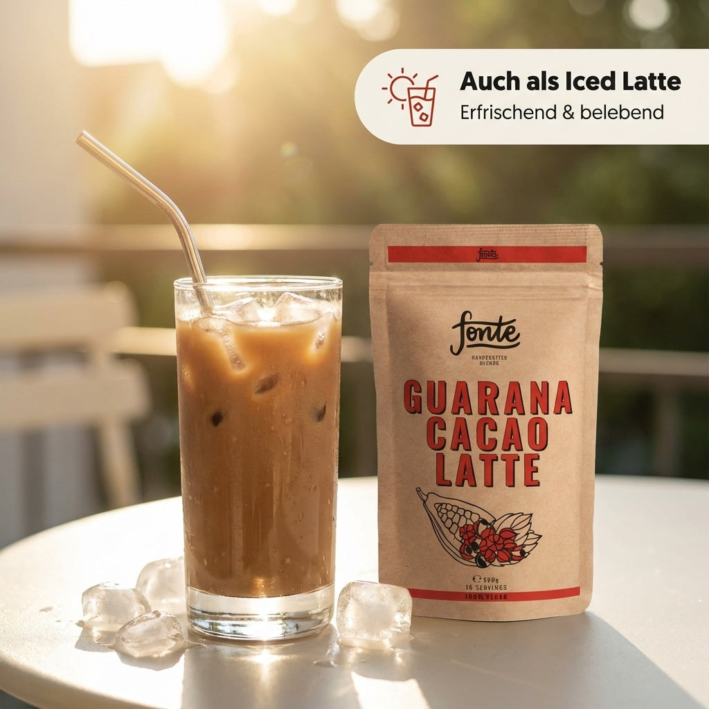 Fonte Guarana Cacao Latte, veganes Getränkepulver für schokoladigen Latte-Genuss, heiß & kalt anrührbar, 300 g = 15 Portionen, Guarana Kakao Latte, Kakao Latte Pulver, 100% vegan