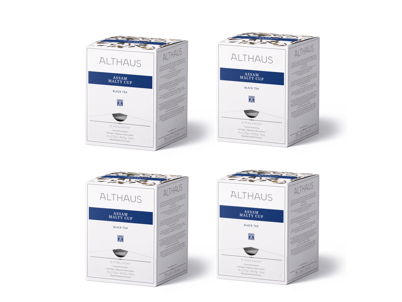 4 x ALTHAUS Assam Malty Cup Schwarzer Tee, 60 Pyramidenbeutel, 165g