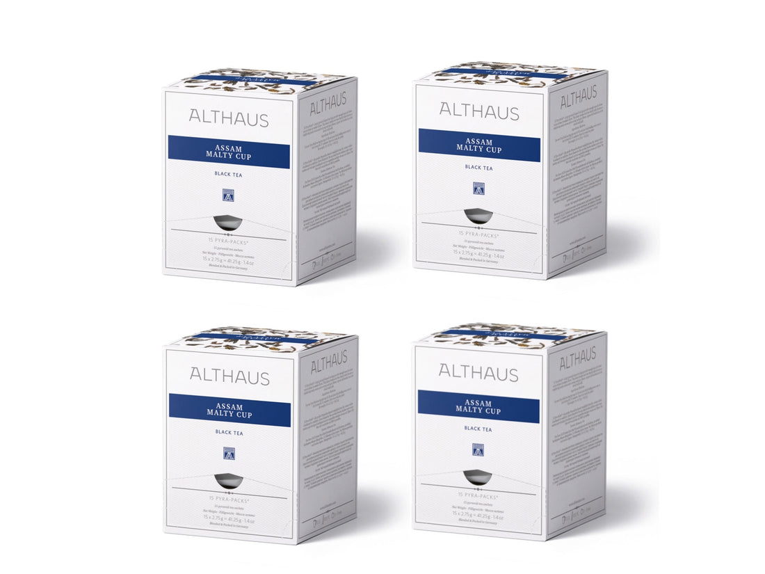4 x ALTHAUS Assam Malty Cup Schwarzer Tee, 60 Pyramidenbeutel, 165g
