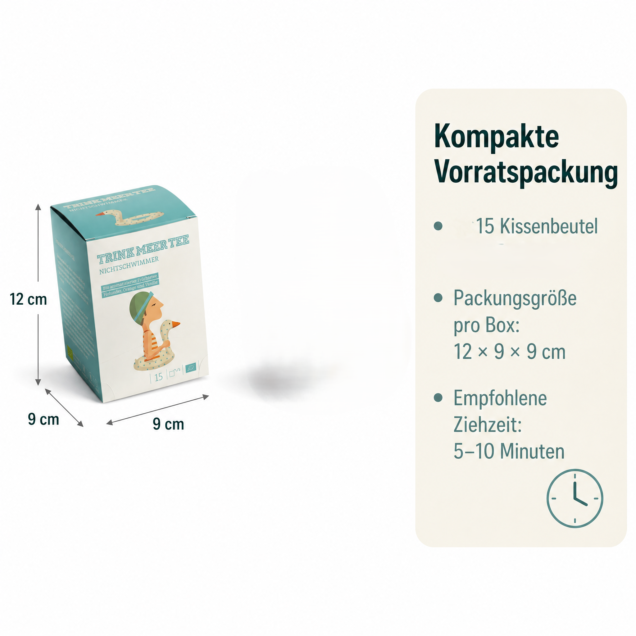 Trink Meer Tee Bio Früchtetee Nichtschwimmer, aromatisiert mit Holunder, Orange und Vanille, handgenähte Kissenbeutel, koffeinfrei, vegan und glutenfrei, zertifiziert, 15 Kissenteebeutel