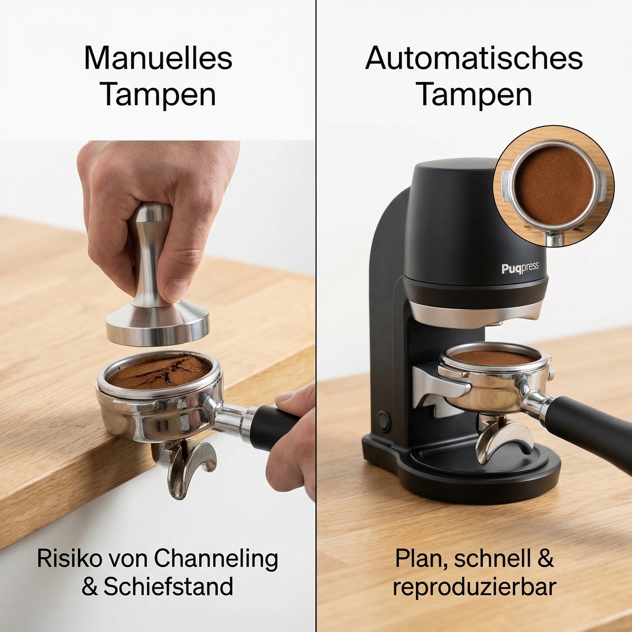 Puqpress Mini Automatischer Espresso Tamper, Schwarz, 58mm, Gen 6, Einstellbarer Druck 10-30 kg, auch für Heimgebrauch