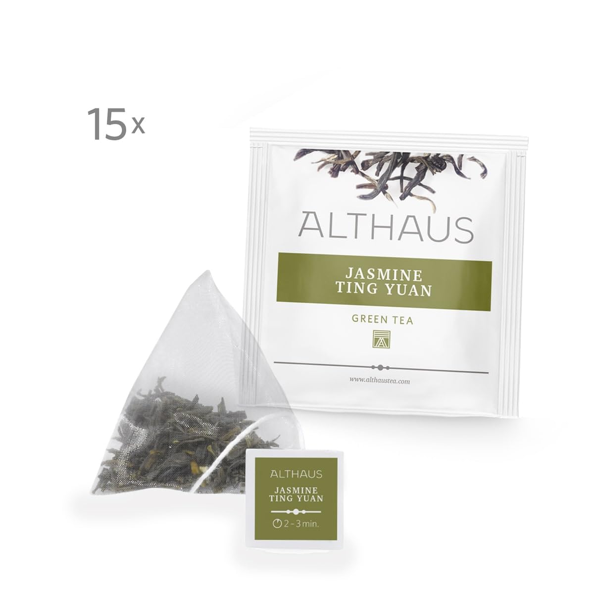 Althaus Jasmine Ting Yuan Grüner Tee, 15 Pyramidenbeutel, 2,75g pro Beutel, Jasminblüten-Aroma
