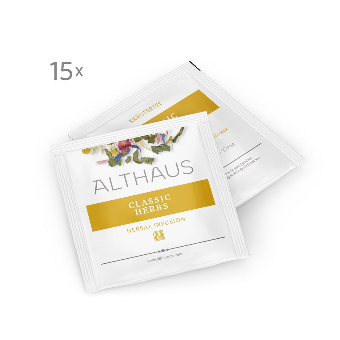 Althaus Classic Herbs Kräutertee, 15 Pyramidenbeutel, 33,75g, Pfefferminze-Kamille-Salbei Mischung