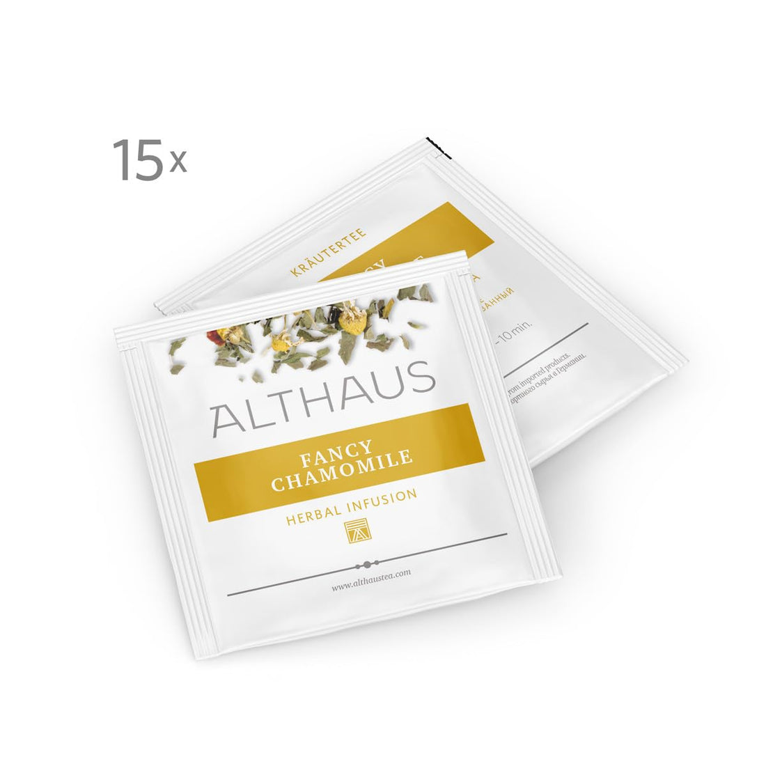 Althaus Fancy Chamomile Kräutertee, 15 Pyramidenbeutel, 33,75g, Kamille mit Verbena und Zimt
