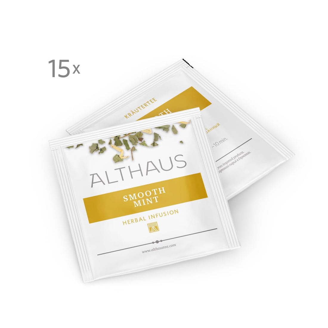 Althaus Smooth Mint Kräutertee, 15 Pyramidenbeutel, Pfefferminze-Krauseminze Mischung, 26,25g
