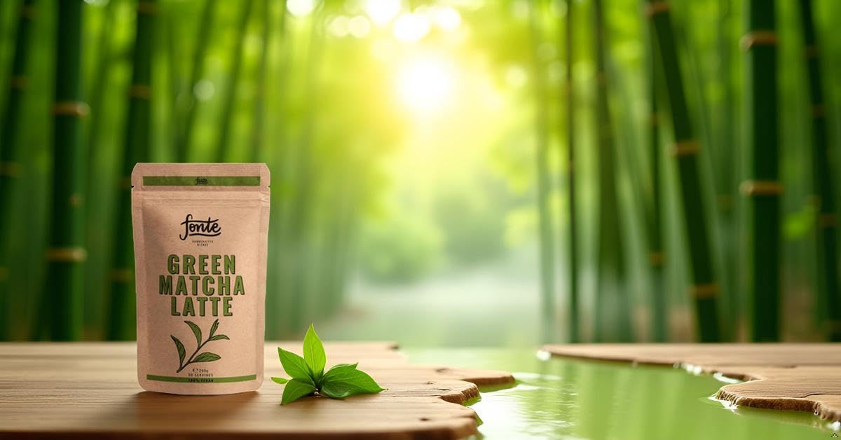 Fonte Green Matcha Latte, Handcrafted Vegan Tee Pulver, 250g Beutel, 50 Portionen, 100% Natürlich