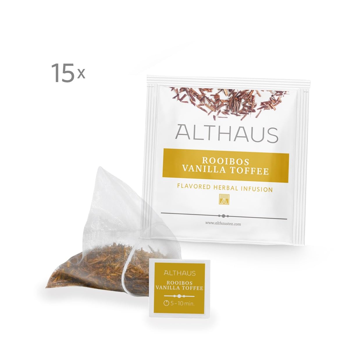 Althaus Rooibos Vanilla Toffee, Aromatisierter Kräutertee, 15 Pyramidenbeutel, 41,25g