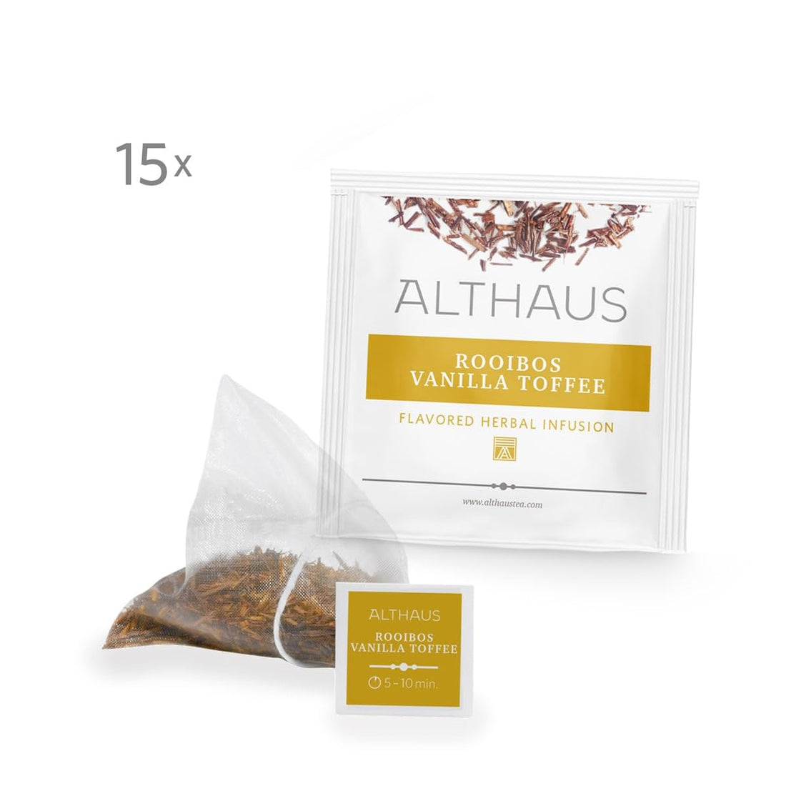 Althaus Rooibos Vanilla Toffee, Aromatisierter Kräutertee, 15 Pyramidenbeutel, 41,25g