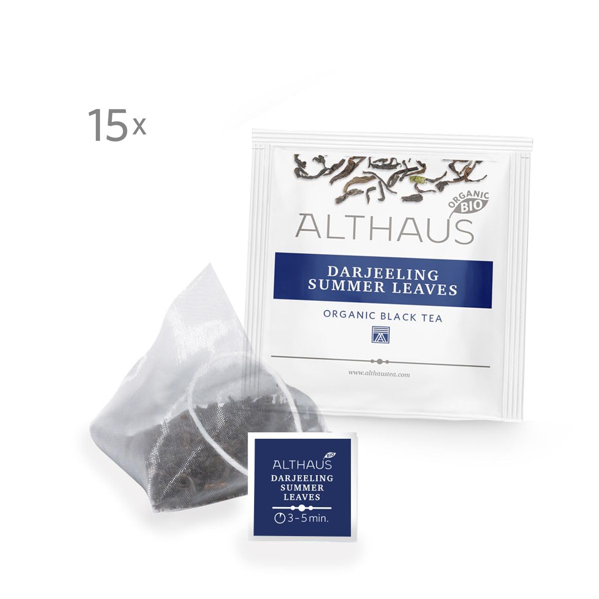 Althaus Darjeeling Summer Leaves Schwarztee, 15 Pyramidenbeutel, 41,25g