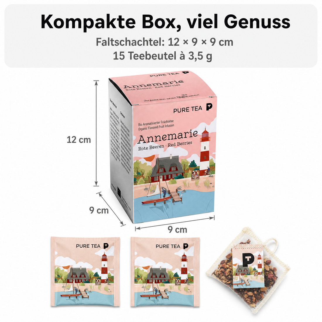 Pure Tea Früchtetee Bio Annemarie Beeren & Vanille, 15 Teebeutel à 3,5 g, aromatisierter Bio-Früchtetee, koffeinfrei & glutenfrei, EU‑Bio (PL‑EKO‑01), Dispenserbox