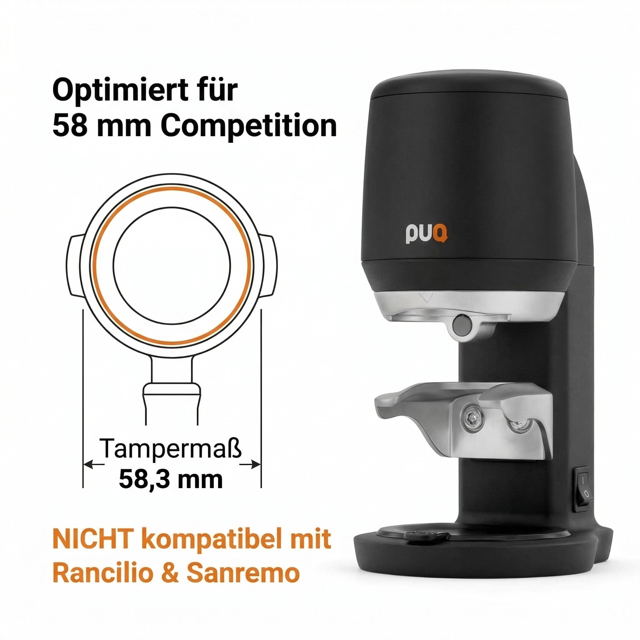 Puqpress Mini Automatischer Espresso Tamper, Schwarz, 58mm, Gen 6, Einstellbarer Druck 10-30 kg, auch für Heimgebrauch