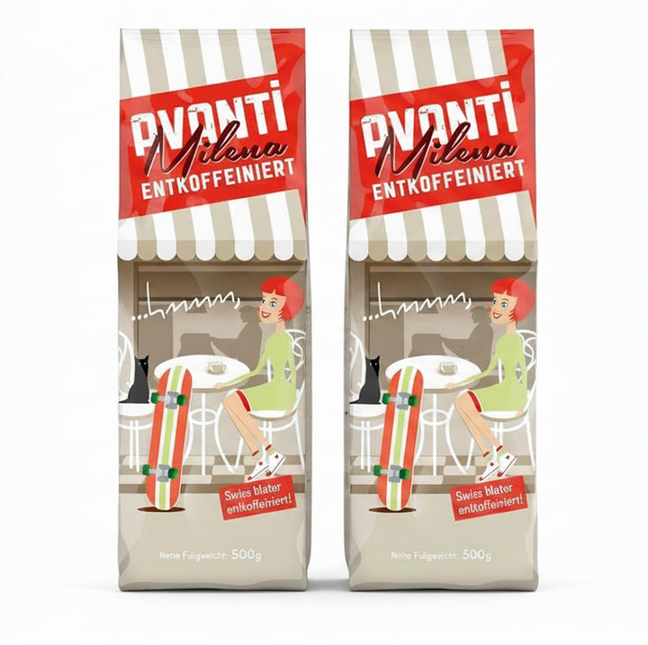 2 x Avanti Kaffeebohnen Entkoffeiniert Milena Espresso, Swiss Water entkoffeiniert, 80% Arabica/20% Robusta, Medium Röstung, säurearm, ganze Bohne, 500 g, Langzeit-Trommelröstung