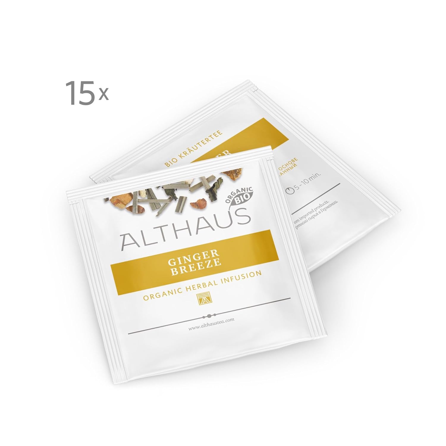 Althaus Ginger Breeze Kräutertee, 15 Pyramidenbeutel, 2,5g pro Beutel, Ingwer-Zitronengras-Mischung