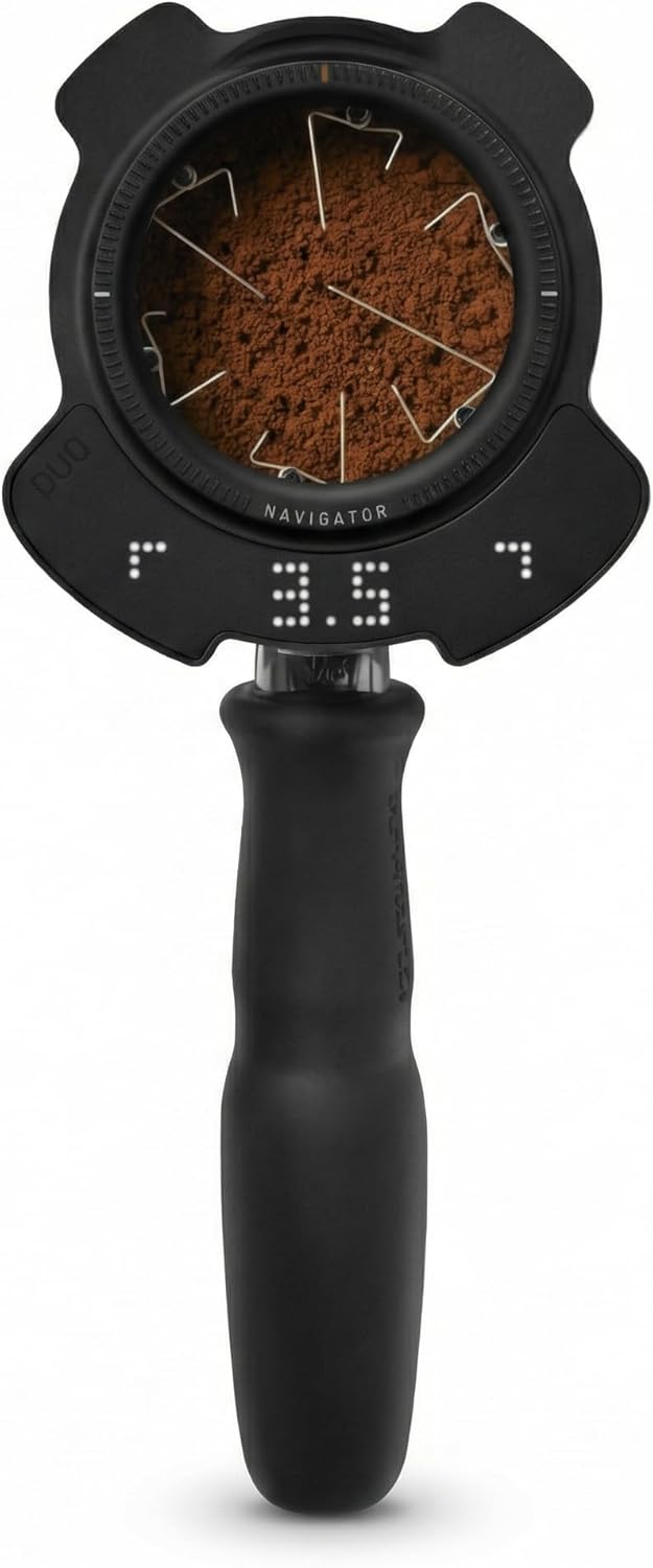 Avanti PUQ Navigator Elektronisches WDT-Tool für Espresso, 58mm Siebträger, automatisierte Weiss Distribution Technique, digitale LED-Anzeige, Schwarz
