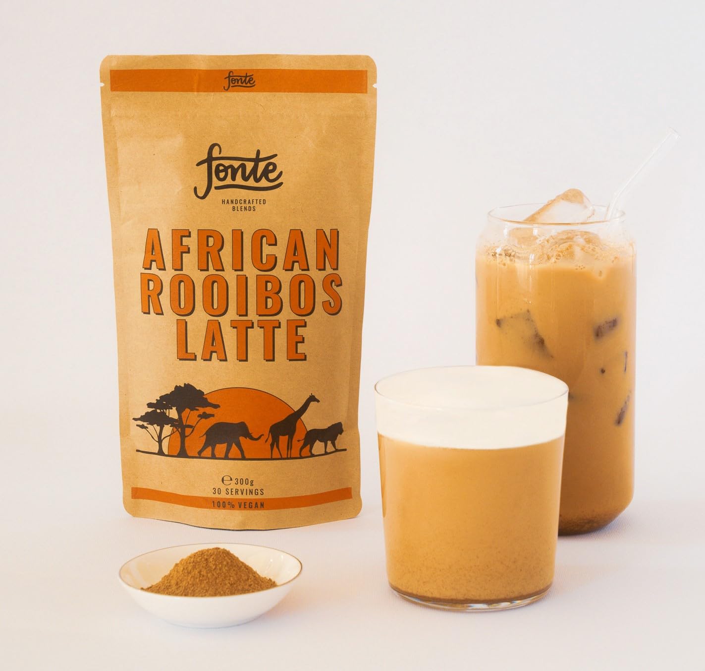 Fonte African Rooibos Latte, Handgefertigte Vegane Getränkemischung, 300g Pulver, 30 Portionen, Natürliche Zutaten, Koffeinfrei, Mit Antioxidantien