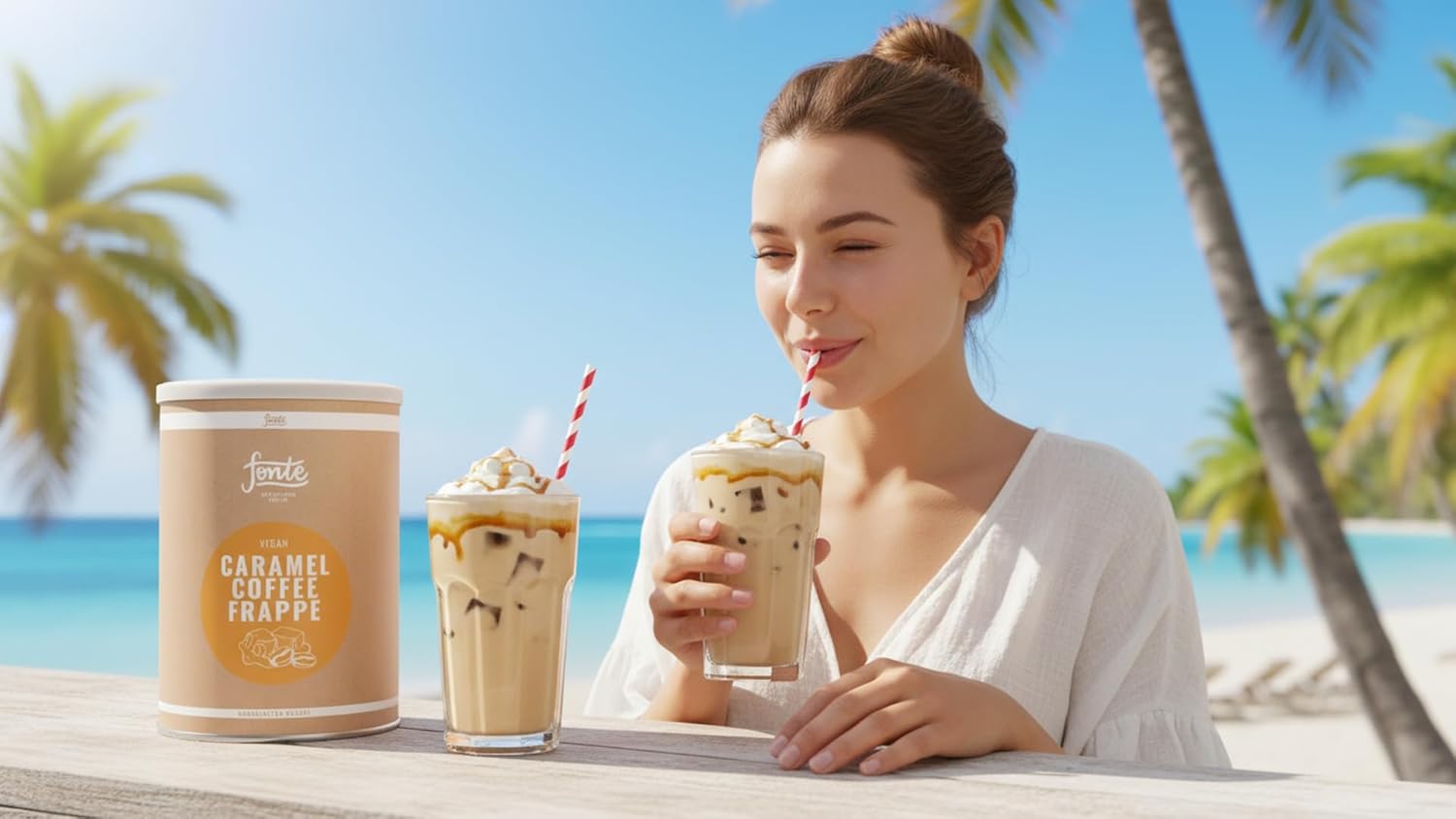 Fonte Caramel Coffee Frappé, Veganer Kaffee-Mix, Handcrafted Blends, Karamell-Geschmack Milchmixgetränk Superfood