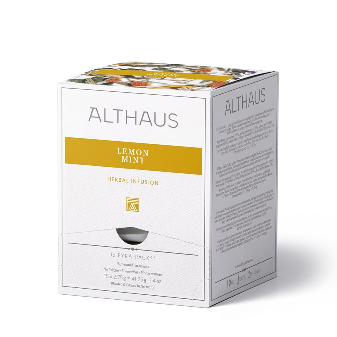 Althaus Lemon Mint Kräutertee, 15 Pyramidenbeutel, 41,25g, Zitronengras-Pfefferminz-Mischung