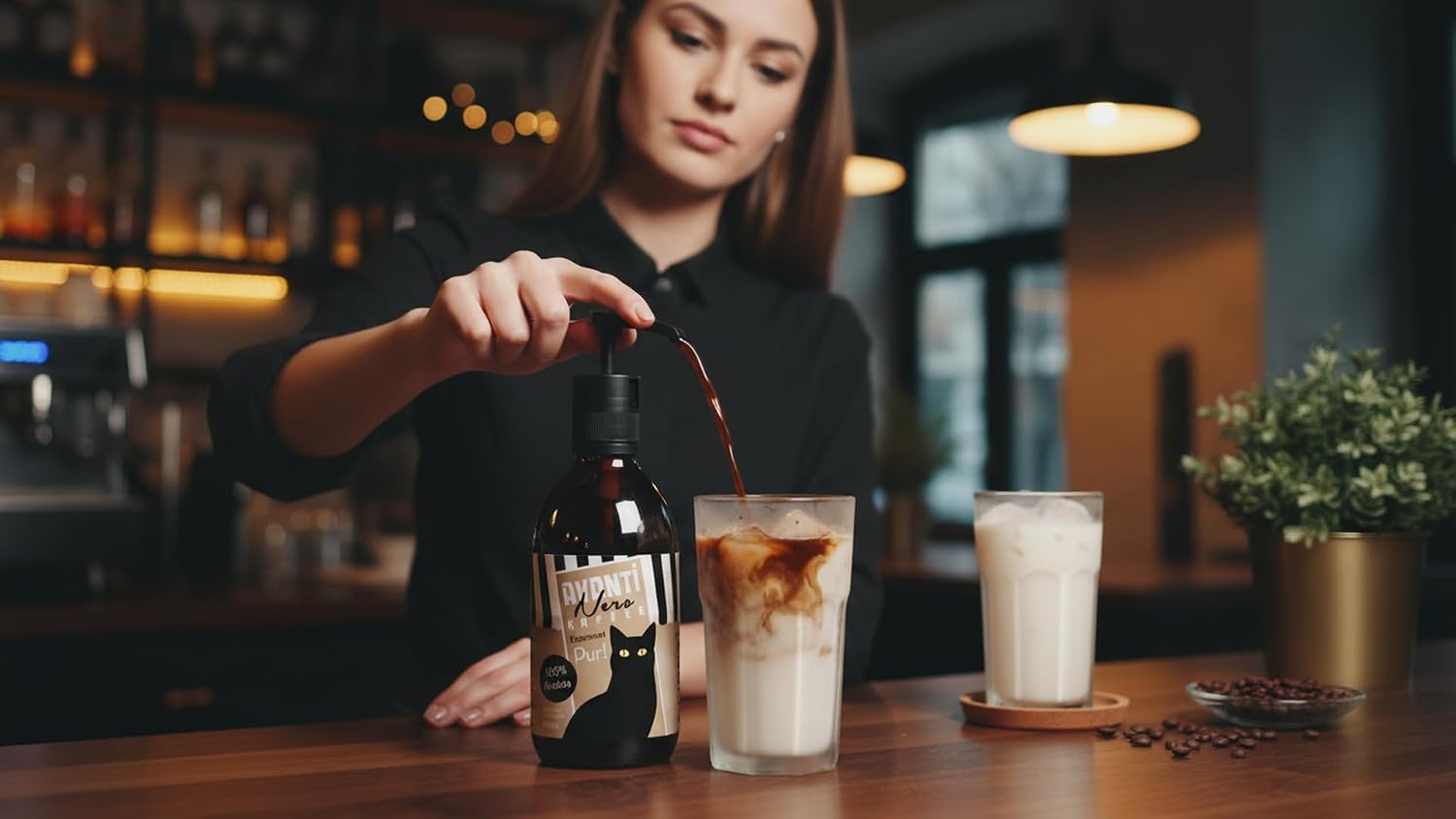 AVANTI Nero Kaffeekonzentrat Pur 500ml | 100% Arabica, Konzentrat, Pumpflasche, Reines Kaffeearoma, Braunglasflasche