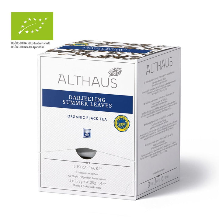 Althaus Darjeeling Summer Leaves Schwarztee, 15 Pyramidenbeutel, 41,25g