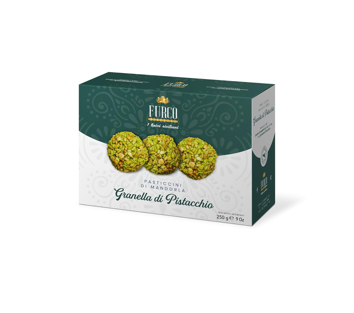 Furco Pasticcini di Mandorla Granella di Pistacchio, Italienisches Mandelgebäck mit Pistazien, 250g