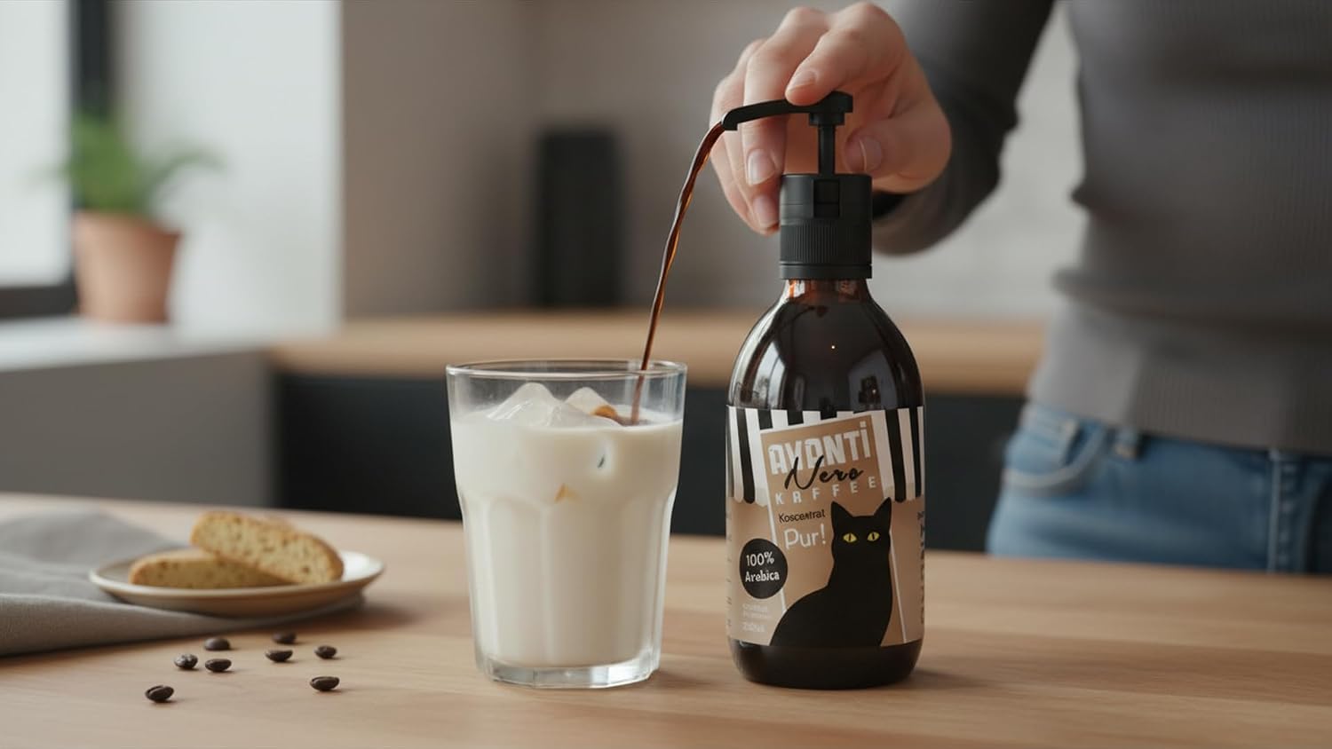AVANTI Nero Kaffeekonzentrat Pur 500ml | 100% Arabica, Konzentrat, Pumpflasche, Reines Kaffeearoma, Braunglasflasche