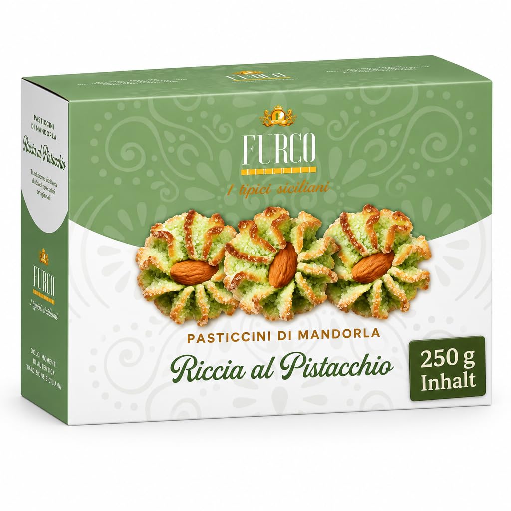 FURCO Mandelgebäck mit Pistazien, Riccia al Pistacchio, sizilianisches Gebäck, 250 g