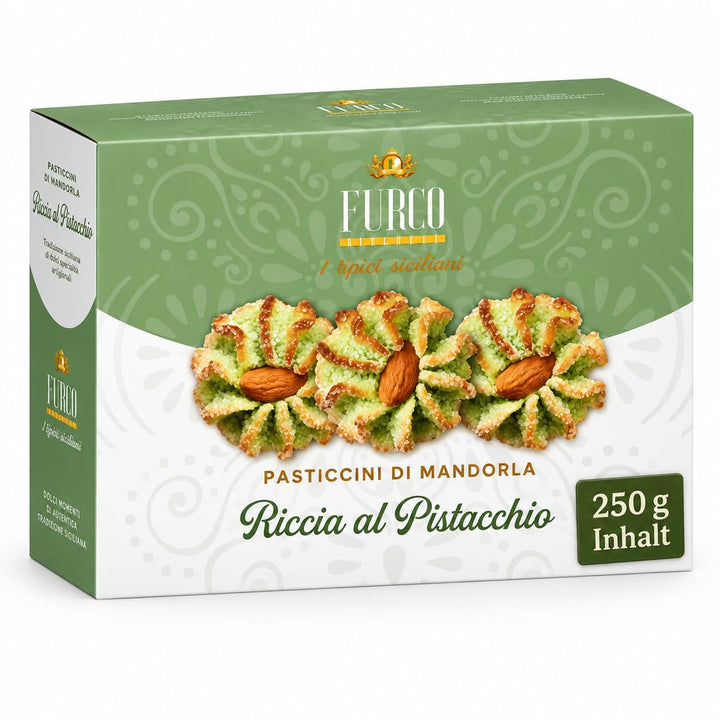 FURCO Mandelgebäck mit Pistazien, Riccia al Pistacchio, sizilianisches Gebäck, 250 g