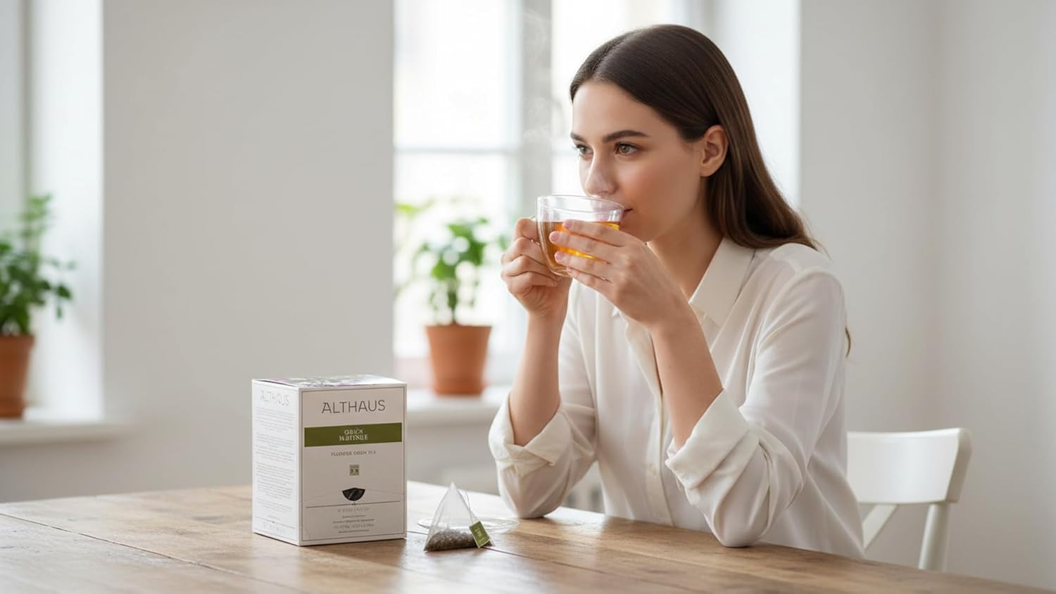 Althaus Grün Matinee, Aromatisierter Grüner Tee mit Blüten, 15 Pyramidenbeutel, 41,25g