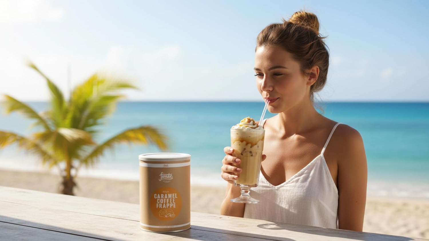 Fonte Caramel Coffee Frappé, Veganer Kaffee-Mix, Handcrafted Blends, Karamell-Geschmack Milchmixgetränk Superfood