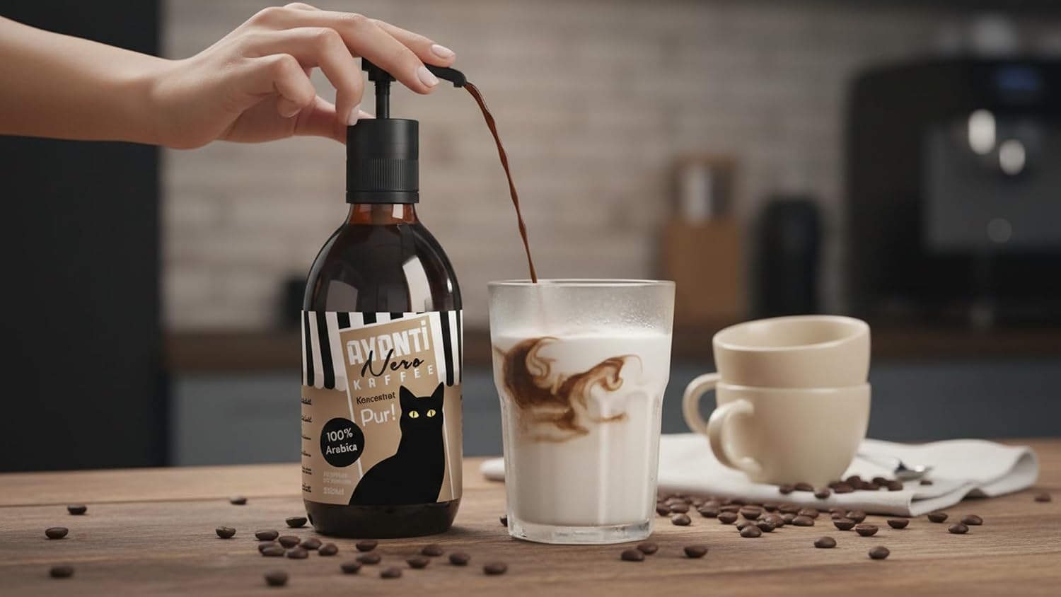 AVANTI Nero Kaffeekonzentrat Pur 500ml | 100% Arabica, Konzentrat, Pumpflasche, Reines Kaffeearoma, Braunglasflasche