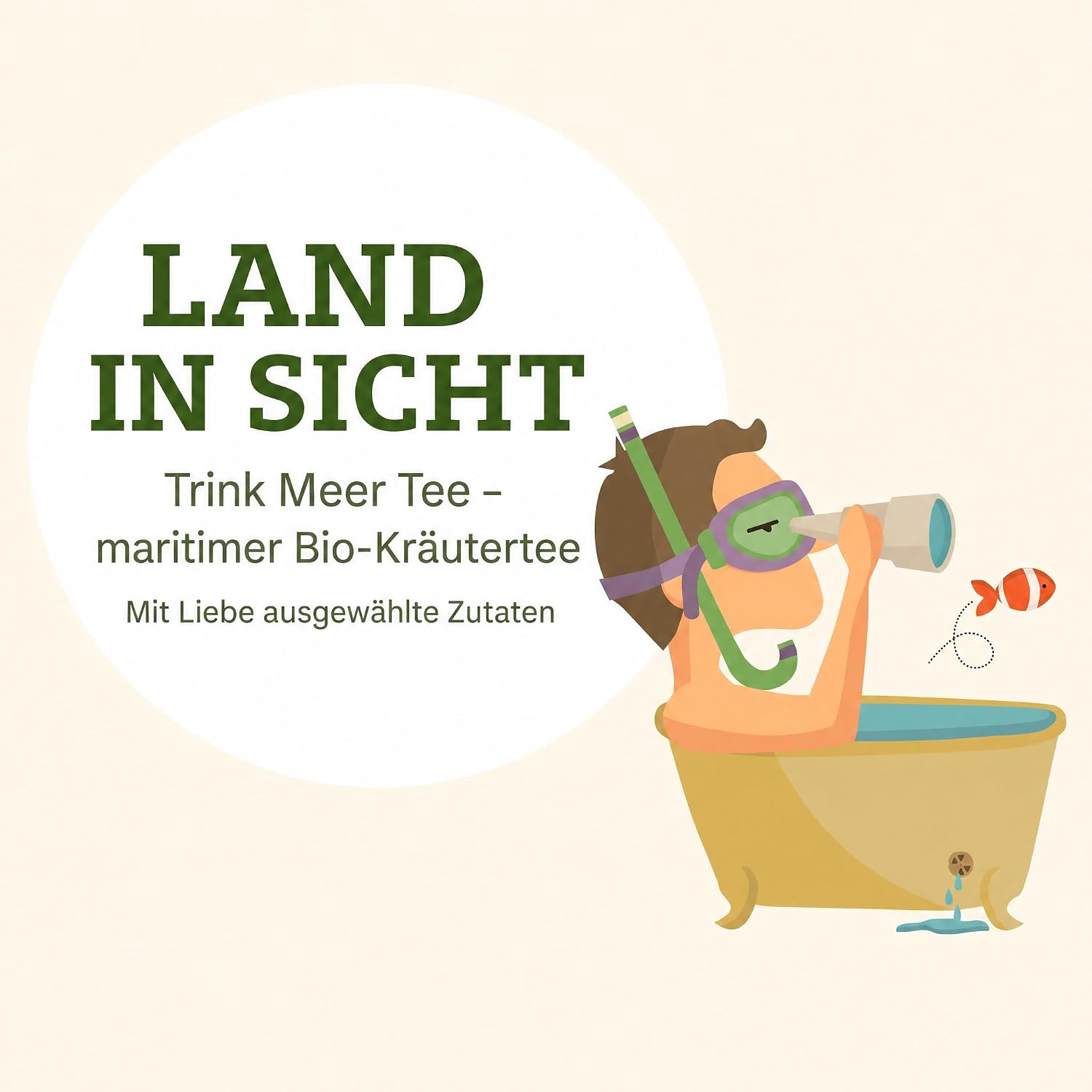 6 x Trink Meer Tee LAND IN SICHT - Premium Kräutertee Mandarine Vanille, 30 Kissenbeutel, Fruchtiger Premium Früchtetee mit Sanddorn, Fenchel & Melisse – handgenähte Kissenbeutel